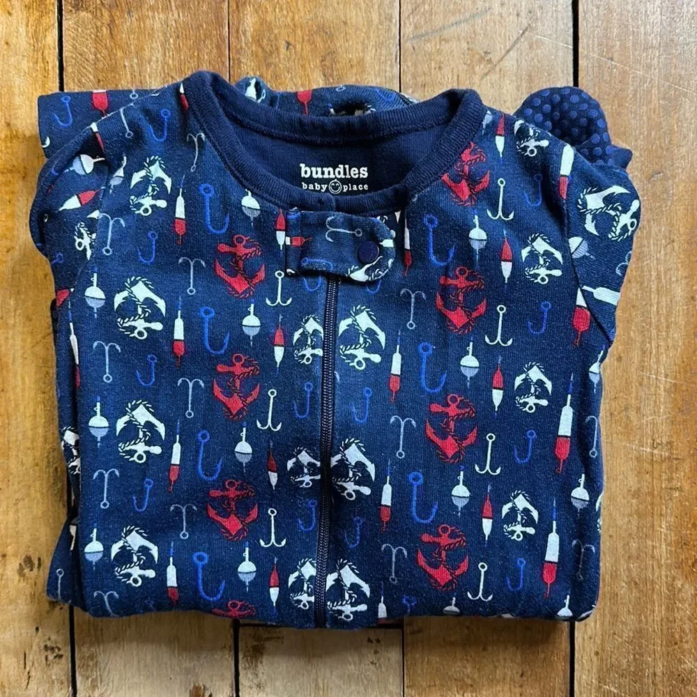 Bundles Baby Boys size 5T Blue Nautical Snug fit, zip up feet pajamas